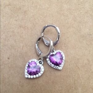 Purple Jewel Heart Dangly Earrings